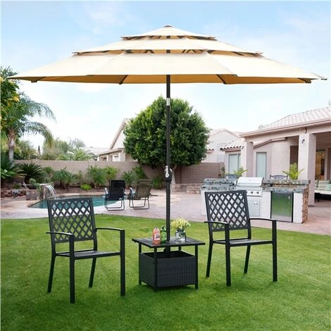 Yaheetech Outdoor Patio Rattan Side Table With Umbrella Hole 5 Yaheetech Outdoor Patio Rattan Side Table With Umbrella Hole - Image 3