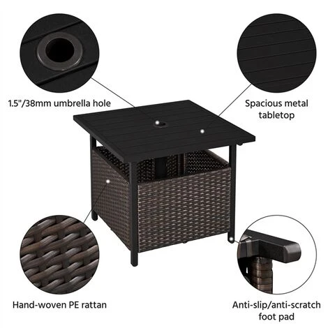 Yaheetech Outdoor Patio Rattan Side Table With Umbrella Hole 6 Yaheetech Outdoor Patio Rattan Side Table With Umbrella Hole - Image 4