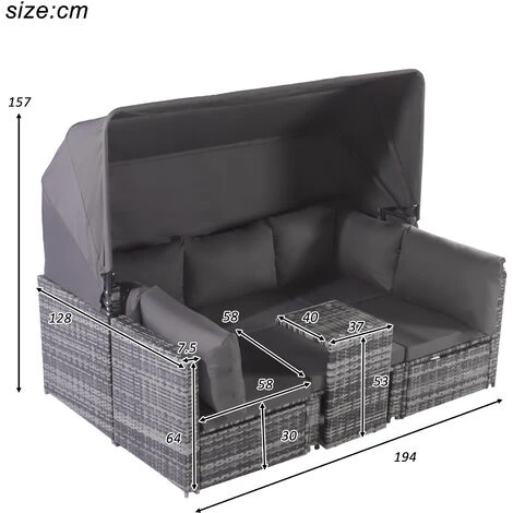 Rattan Garden Furniture Set Garden Lounge 5-Piece Garden Sofa Set With Retractable Canopy Table PE Rattan Patio Lounge Set 6 Rattan Garden Furniture Set Garden Lounge 5-Piece Garden Sofa Set With Retractable Canopy Table PE Rattan Patio Lounge Set - Image 4