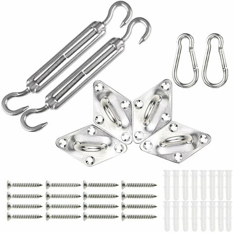 VOUNOT Sun Shade Sail Fixing Kit, 24 Pcs Heavy Duty Stainless Steel Hardware Set For Triangle Square Rectangle Sail Canopy Installation 3 VOUNOT Sun Shade Sail Fixing Kit, 24 Pcs Heavy Duty Stainless Steel Hardware Set For Triangle Square Rectangle Sail Canopy Installation