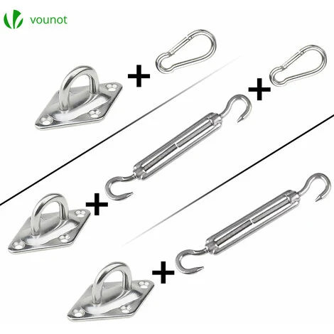 VOUNOT Sun Shade Sail Fixing Kit, 24 Pcs Heavy Duty Stainless Steel Hardware Set For Triangle Square Rectangle Sail Canopy Installation 5 VOUNOT Sun Shade Sail Fixing Kit, 24 Pcs Heavy Duty Stainless Steel Hardware Set For Triangle Square Rectangle Sail Canopy Installation - Image 3