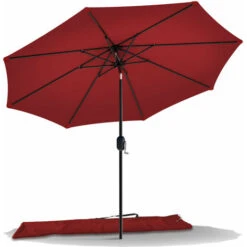 VOUNOT 2.7m Garden Parasol, Sunshade Patio Outdoor Tilting Umbrella With Crank Handle And Cover, Red