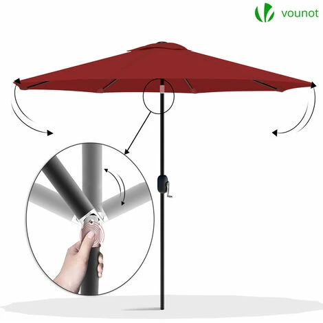 VOUNOT 2.7m Garden Parasol, Sunshade Patio Outdoor Tilting Umbrella With Crank Handle And Cover, Red 4 VOUNOT 2.7m Garden Parasol, Sunshade Patio Outdoor Tilting Umbrella With Crank Handle And Cover, Red - Image 2