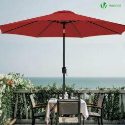 VOUNOT 2.7m Garden Parasol, Sunshade Patio Outdoor Tilting Umbrella With Crank Handle And Cover, Red 10 VOUNOT 2.7m Garden Parasol, Sunshade Patio Outdoor Tilting Umbrella With Crank Handle And Cover, Red -Outdoor Furniture Store 55391207 4