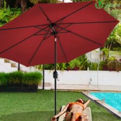 VOUNOT 2.7m Garden Parasol, Sunshade Patio Outdoor Tilting Umbrella With Crank Handle And Cover, Red 11 VOUNOT 2.7m Garden Parasol, Sunshade Patio Outdoor Tilting Umbrella With Crank Handle And Cover, Red -Outdoor Furniture Store 55391207 5