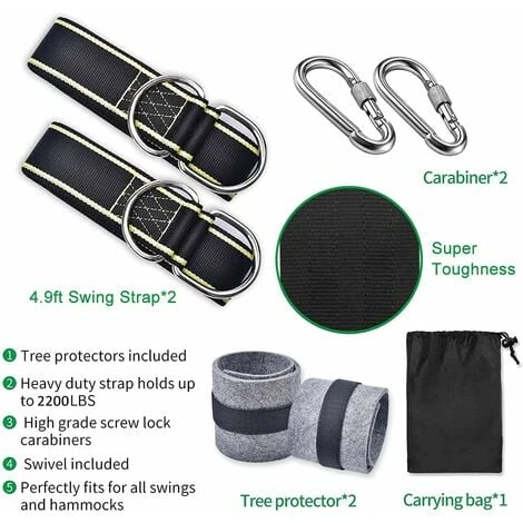 Hammock Attachment Swing Strap Hanging Chair Attachment Outdoor Swing Rope Accessory Safety Carabiners Swing Strap Swing Tree For Hammock Swing (2x1.5m) 4 Hammock Attachment Swing Strap Hanging Chair Attachment Outdoor Swing Rope Accessory Safety Carabiners Swing Strap Swing Tree For Hammock Swing (2x1.5m) - Image 2