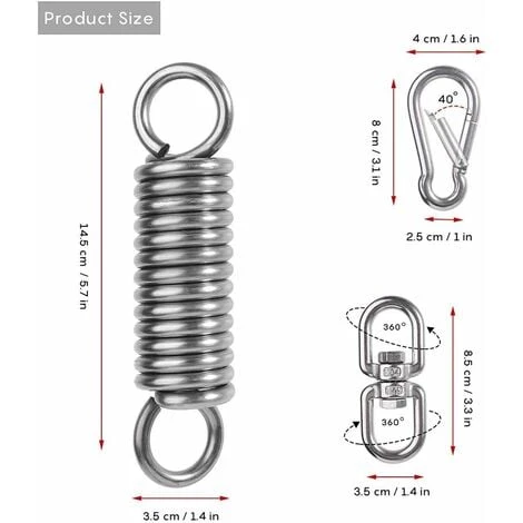 Hammock Hanging Kit, Spring For Hammock Chairs With Carabiners And Rotating Ring, Hammock Chair Accessory, For Porch Chairs Hanging Swings Hanging Hooks 4 Hammock Hanging Kit, Spring For Hammock Chairs With Carabiners And Rotating Ring, Hammock Chair Accessory, For Porch Chairs Hanging Swings Hanging Hooks - Image 2