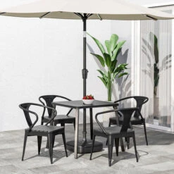 Livingandhome 5 Pcs Patio Bistro Set Metal Frame Table And Chairs Garden Furniture, Grey