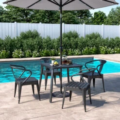 Livingandhome 5 Pcs Patio Bistro Set Metal Frame Table And Chairs Garden Furniture, Grey -Outdoor Furniture Store 55739069 3