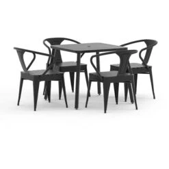 Livingandhome 5 Pcs Patio Bistro Set Metal Frame Table And Chairs Garden Furniture, Grey -Outdoor Furniture Store 55739069 4