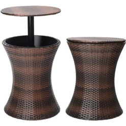 Livingandhome Rattan Height Adjustable Outdoor Drinks Cooler Bar Table