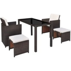 5 Piece Outdoor Dining Set With Cushions Poly Rattan Brown VidaXL -Outdoor Furniture Store 5596801 4