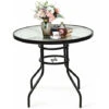 Patio Bistro Table Glass Top Outdoor Round Coffee Tea Table With Umbrella Hole