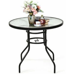Patio Bistro Table Glass Top Outdoor Round Coffee Tea Table With Umbrella Hole