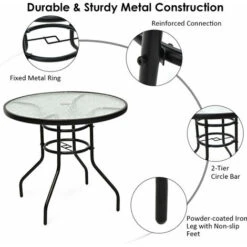 Patio Bistro Table Glass Top Outdoor Round Coffee Tea Table With Umbrella Hole -Outdoor Furniture Store 56622245 3