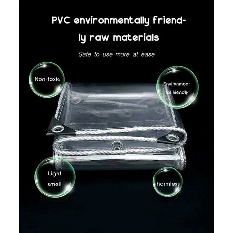 Industrial Tarpaulin Clear Tarpaulin With Eyelets, 0.35mm Waterproof Plastic Clear Tarpaulin, Durable PVC Pergola Patio Roof Sheet Cover 360gsm - 2x2m 6 Industrial Tarpaulin Clear Tarpaulin With Eyelets, 0.35mm Waterproof Plastic Clear Tarpaulin, Durable PVC Pergola Patio Roof Sheet Cover 360gsm - 2x2m - Image 4