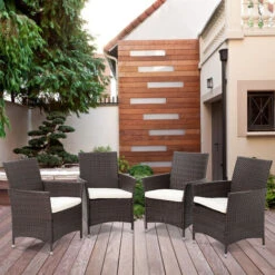 Livingandhome Set Of 4 Garden Rattan Chairs Lounge Cushioned Garden Chairs -Outdoor Furniture Store 57111703 3