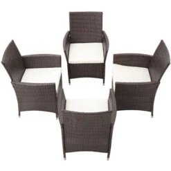Livingandhome Set Of 4 Garden Rattan Chairs Lounge Cushioned Garden Chairs -Outdoor Furniture Store 57111703 4