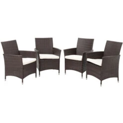 Livingandhome Set Of 4 Garden Rattan Chairs Lounge Cushioned Garden Chairs -Outdoor Furniture Store 57111703 5