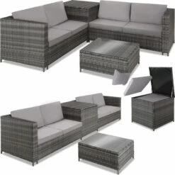 Rattan Garden Furniture Lounge Siena - Garden Sofa, Garden Corner Sofa, Rattan Sofa - Grey/light Grey