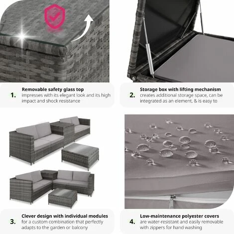 Rattan Garden Furniture Lounge Siena - Garden Sofa, Garden Corner Sofa, Rattan Sofa - Grey/light Grey 7 Rattan Garden Furniture Lounge Siena - Garden Sofa, Garden Corner Sofa, Rattan Sofa - Grey/light Grey - Image 5