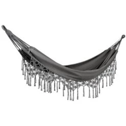 Indoor Outdoor Boho Style Hanging Hammock Swing Cotton Seat Grey Rocca