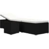 Sun Lounger With Cushion And Tea Table Poly Rattan Black VidaXL -Outdoor Furniture Store 57356400 1