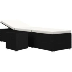 Sun Lounger With Cushion And Tea Table Poly Rattan Black VidaXL