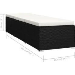 Sun Lounger With Cushion And Tea Table Poly Rattan Black VidaXL -Outdoor Furniture Store 57356400 3