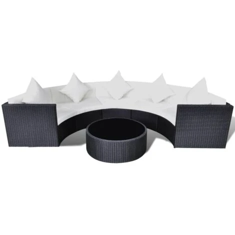 6 Piece Garden Lounge Set With Cushions Poly Rattan Black VidaXL 5 6 Piece Garden Lounge Set With Cushions Poly Rattan Black VidaXL - Image 3