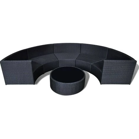 6 Piece Garden Lounge Set With Cushions Poly Rattan Black VidaXL 6 6 Piece Garden Lounge Set With Cushions Poly Rattan Black VidaXL - Image 4