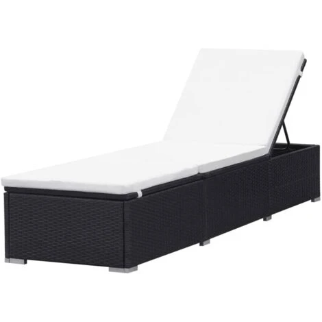Sun Lounger With Cream White Cushion Poly Rattan Black VidaXL 3 Sun Lounger With Cream White Cushion Poly Rattan Black VidaXL