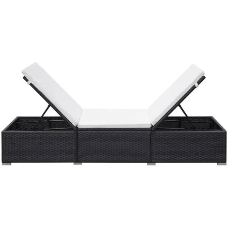 Sun Lounger With Cream White Cushion Poly Rattan Black VidaXL 7 Sun Lounger With Cream White Cushion Poly Rattan Black VidaXL - Image 5