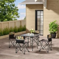 Livingandhome Portable Outdoor Picnic Camping Table And Chair Set, Four Chairs