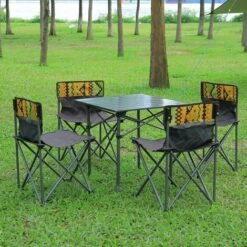 Livingandhome Portable Outdoor Picnic Camping Table And Chair Set, Four Chairs -Outdoor Furniture Store 57644252 3