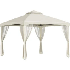 Outsunny 3 X 3 M Metal Gazebo Garden Outdoor 2-Tier Roof Marquee Party Cream White