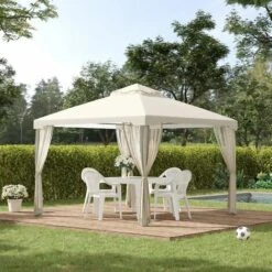Outsunny 3 X 3 M Metal Gazebo Garden Outdoor 2-Tier Roof Marquee Party Cream White -Outdoor Furniture Store 57767174 3