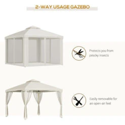 Outsunny 3 X 3 M Metal Gazebo Garden Outdoor 2-Tier Roof Marquee Party Cream White -Outdoor Furniture Store 57767174 4