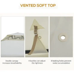 Outsunny 3 X 3 M Metal Gazebo Garden Outdoor 2-Tier Roof Marquee Party Cream White -Outdoor Furniture Store 57767174 5