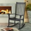 Outdoor Rocking Chair Wooden Frame Porch Chair Garden Balcony Backyard Black -Outdoor Furniture Store 57881836 1