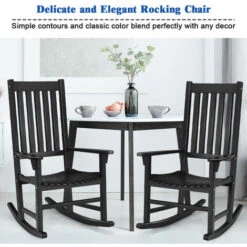 Outdoor Rocking Chair Wooden Frame Porch Chair Garden Balcony Backyard Black -Outdoor Furniture Store 57881836 4