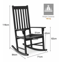 Outdoor Rocking Chair Wooden Frame Porch Chair Garden Balcony Backyard Black -Outdoor Furniture Store 57881836 5