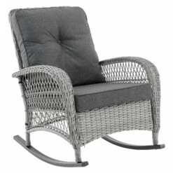Dark Grey Rattan Rocking Chair Grey Cushion