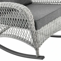 Dark Grey Rattan Rocking Chair Grey Cushion -Outdoor Furniture Store 57883356 3