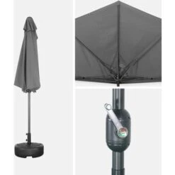 Ø250cm Half Parasol For Balcony - Half-parasol, Aluminium Pole, Crank - Calvi - Grey -Outdoor Furniture Store 58047602 5