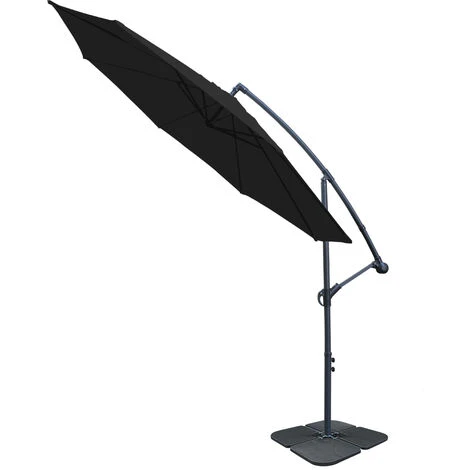 3M Cantilever Banana Umbrella Garden Sun Shade Hanging Black Parasol With Base Weight 3 3M Cantilever Banana Umbrella Garden Sun Shade Hanging Black Parasol With Base Weight