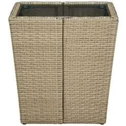 Topdeal Tea Table Beige 41.5x41.5x44 Cm Poly Rattan And Tempered Glass FF310557UK -Outdoor Furniture Store 58277342 4