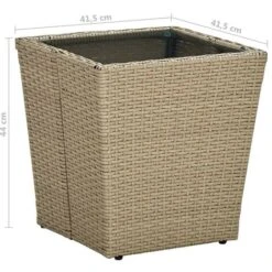 Topdeal Tea Table Beige 41.5x41.5x44 Cm Poly Rattan And Tempered Glass FF310557UK -Outdoor Furniture Store 58277342 5