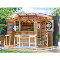 Outdoor Bar Shed Serving Hatch Kiosk - The Hangover Corner Garden Bar III Fully Loaded Decking 2.4m X 2.4m