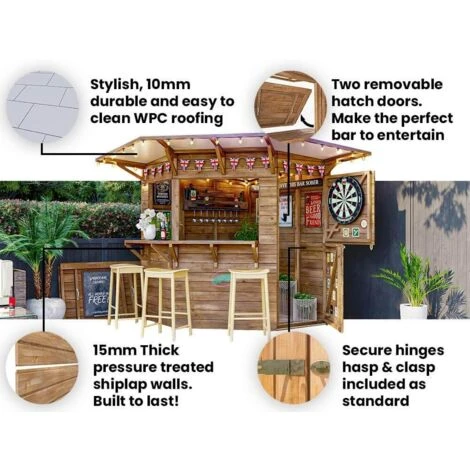 Outdoor Bar Shed Serving Hatch Kiosk - The Hangover Corner Garden Bar III Fully Loaded Decking 2.4m X 2.4m 7 Outdoor Bar Shed Serving Hatch Kiosk - The Hangover Corner Garden Bar III Fully Loaded Decking 2.4m X 2.4m - Image 5